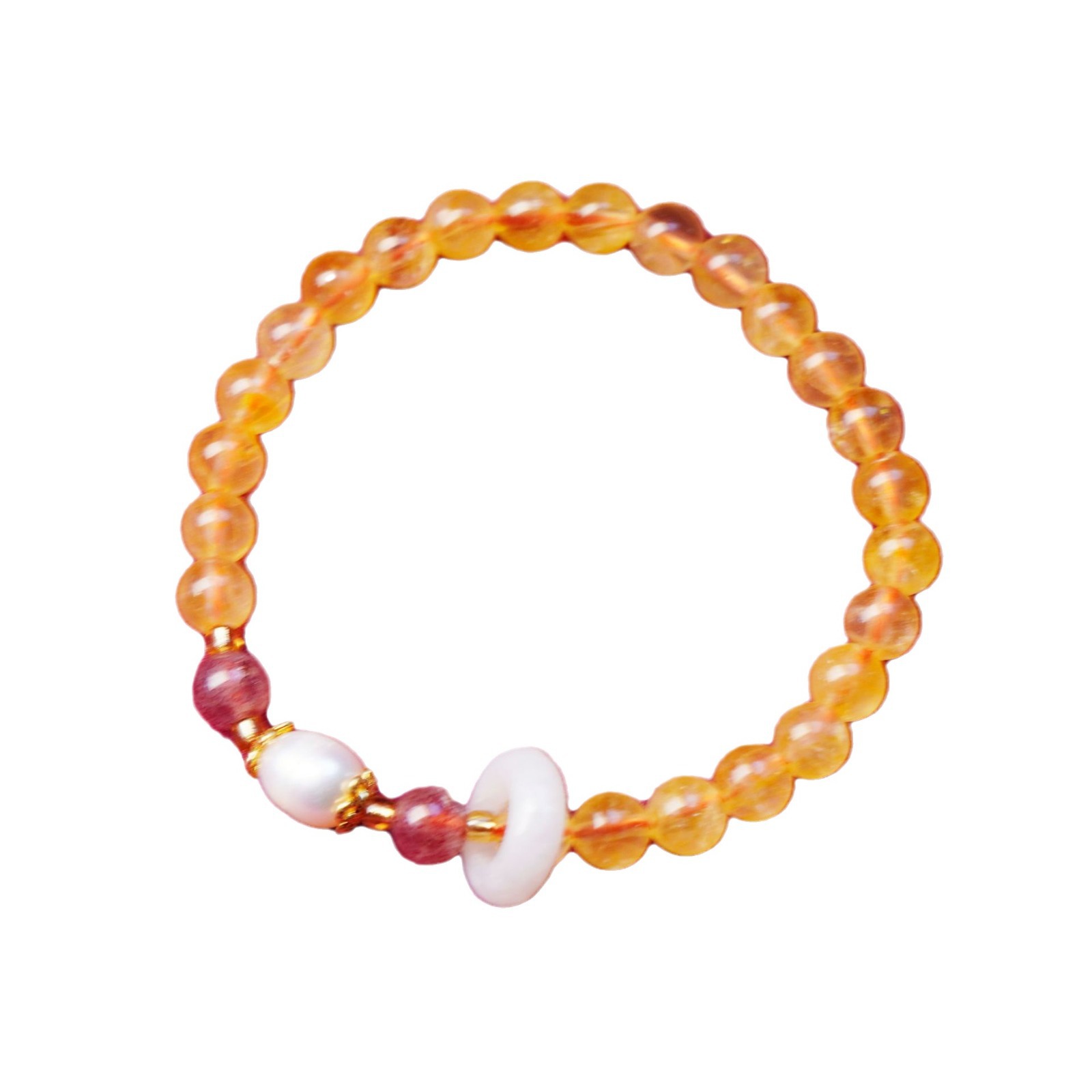 New gold and yellow crystal beaded bracelet, peace buckle, running ring, pearl handcrafted bracelet, a high-end accessory for girls Item Picture