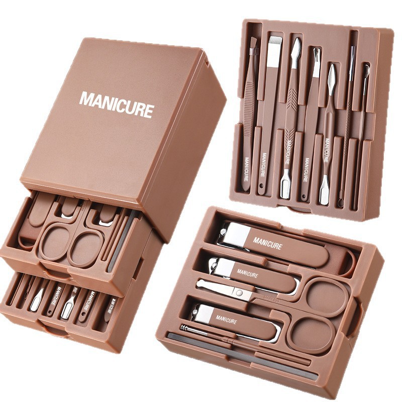 Anti-splash nail clippers 13-piece set, ear picks, nail files, nose hair clippers, manicure and nail care home set, multi-color customized Item Picture