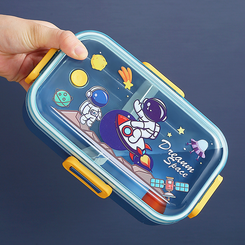 Plastic compartment-sealed lunch boxes, children and students with spoons and forks, office workers' lunch boxes, microwave-safe cross-border preservation boxes Specification image