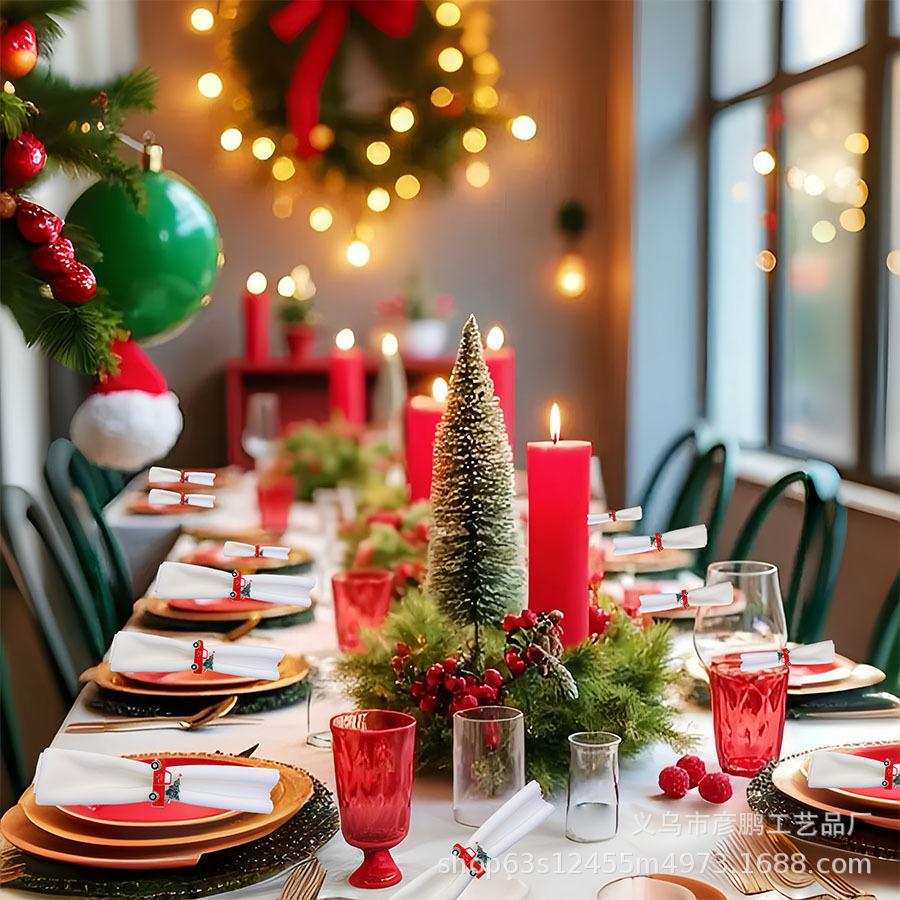 圣诞跨境餐巾环圣诞树汽车镶钻扣节日聚会酒店餐桌家居装饰圈产品图