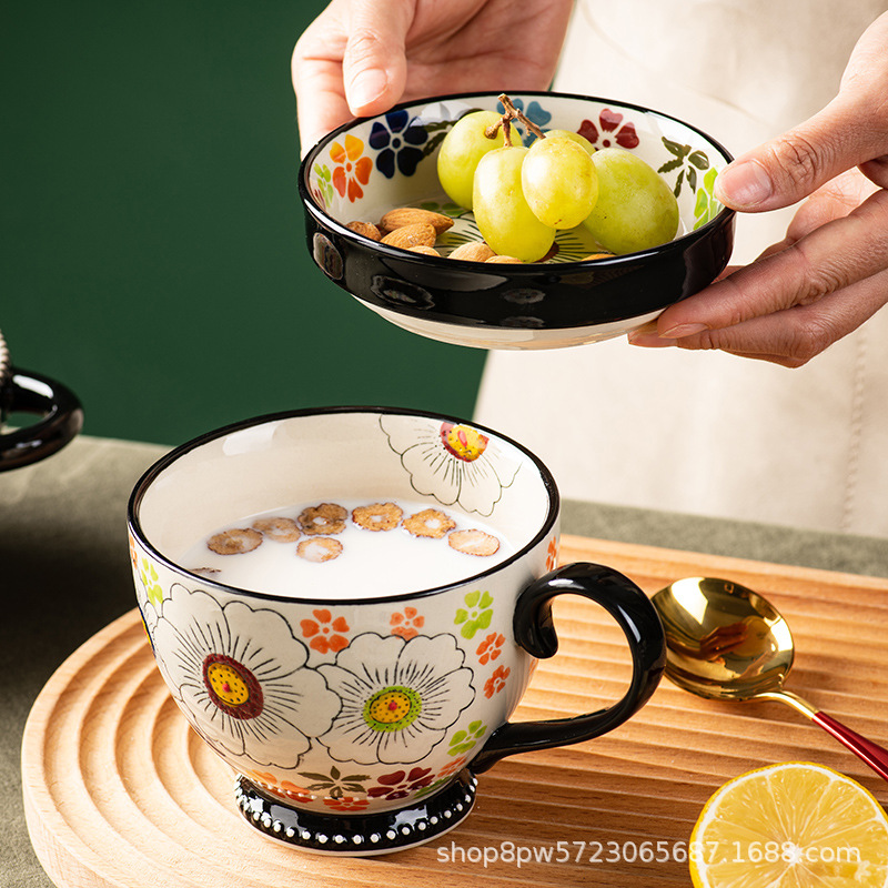 Bangcheng Ceramic Bowl and Plate Set: Household rice bowls, vegetable plates, plates, tableware, retro double-eared bowls, noodle bowls, soup bowls, large bowls Application Scenario