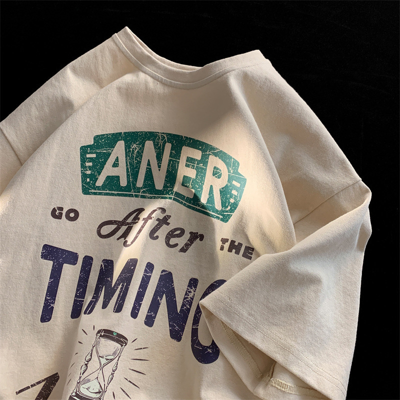 美式重磅短袖男纯棉t恤男生夏季半袖oversize潮牌字母宽松上衣潮
