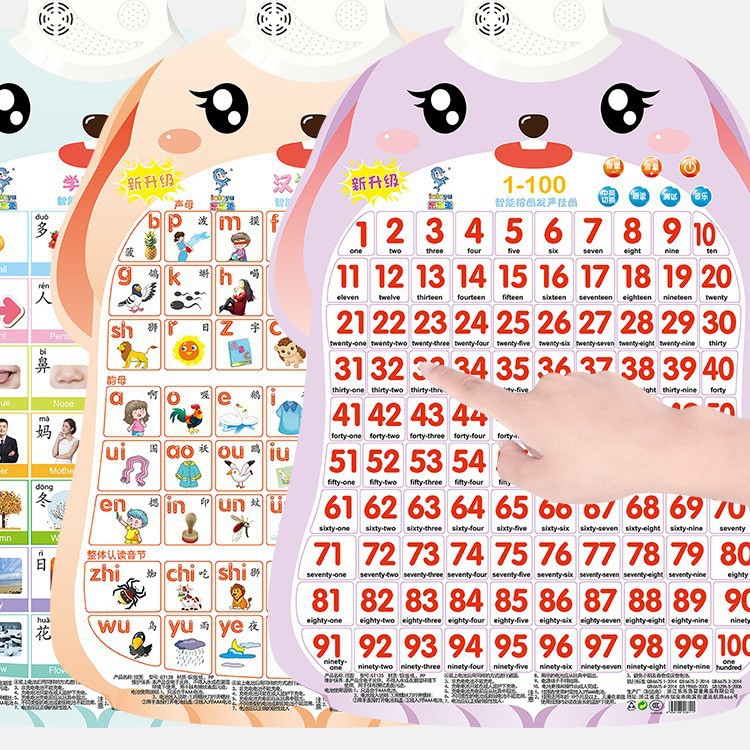 Niños números 1 a 100 hablantes early learning flip chart niños pinyin tarjetas cognitivas alfabetización baby digital board herramientas de enseñanza