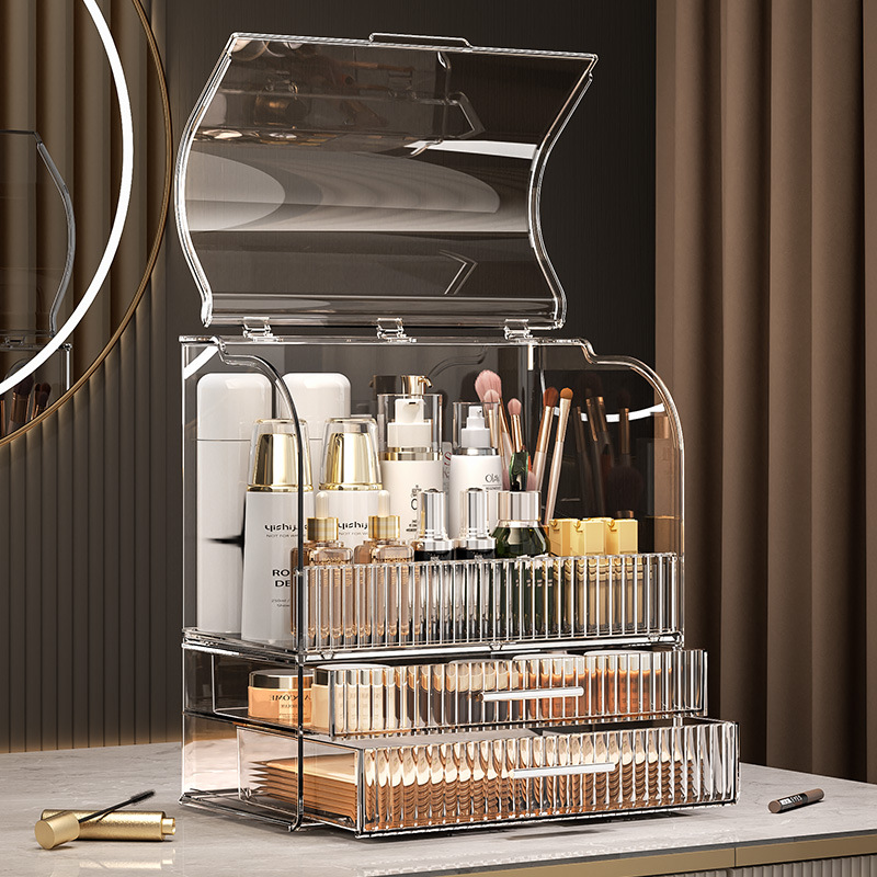 Carefully selected cosmetic storage box with transparent lid, large-capacity desktop shelf, drawer-style dressing table, organizing box Specification image
