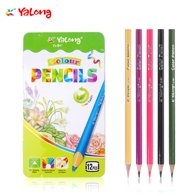 Triangular design colored pencil set with luxurious metal packaging for children's colored pencil drawing pens