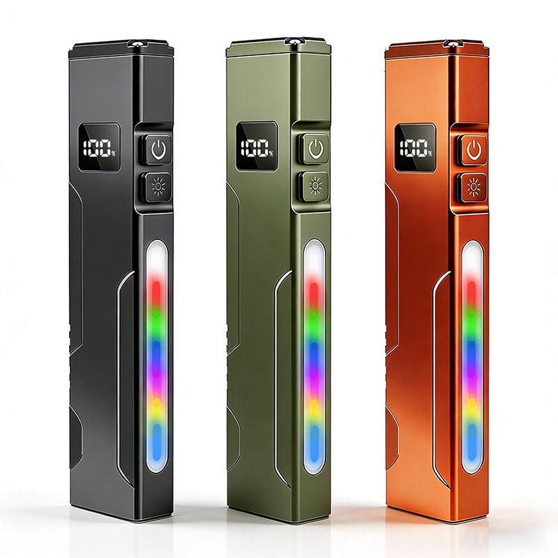 Cross-border new product: RGB seven-color high-intensity flashlight, aluminum light cup, ultra-bright EDC flat shape with magnet, UV purple light inspection lamp Item Picture