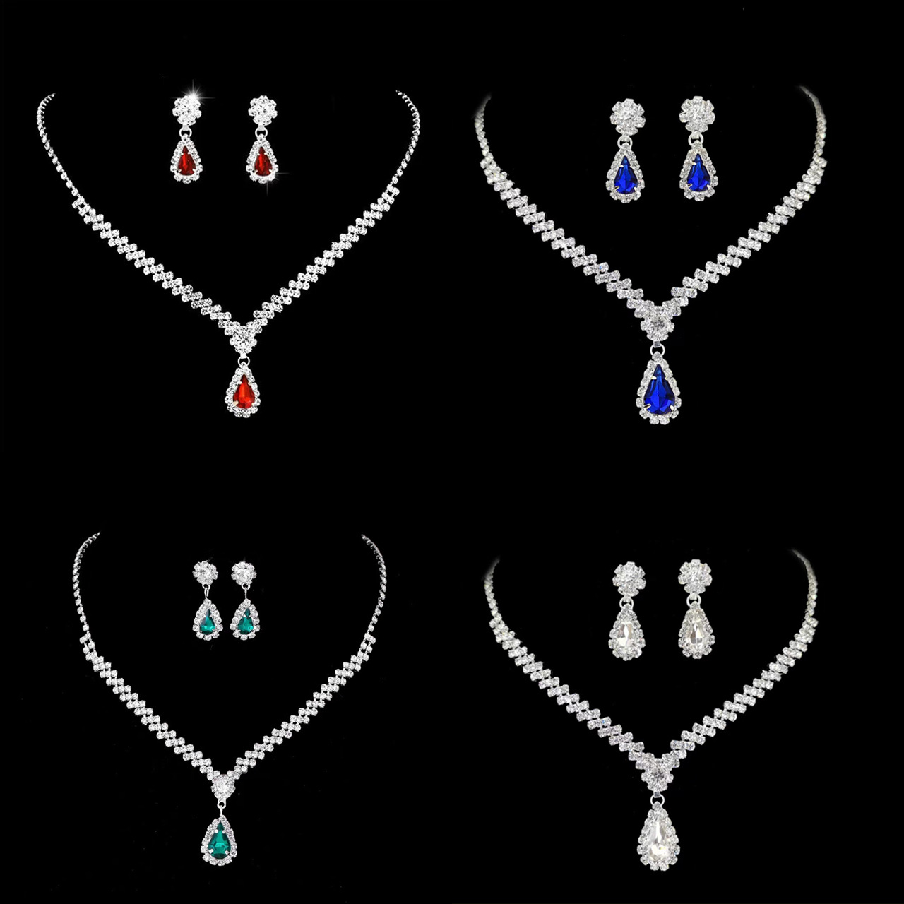 跨境热销水钻爪链项链耳环套装二件套水滴颈链锁骨链晚宴配饰吊坠