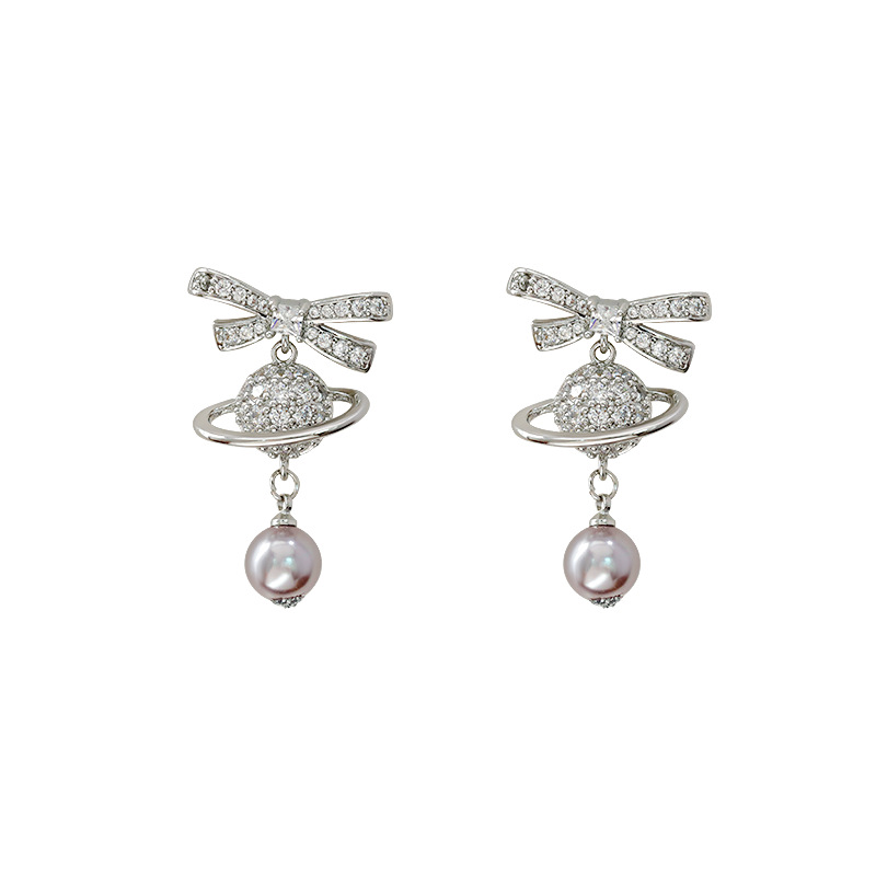 Hyacinth2025 shake bang style pendientes elegante personalidad perla pendientes diseño único mariposa de lujo ligero incrustado lleno de diamantes orillos Item Picture