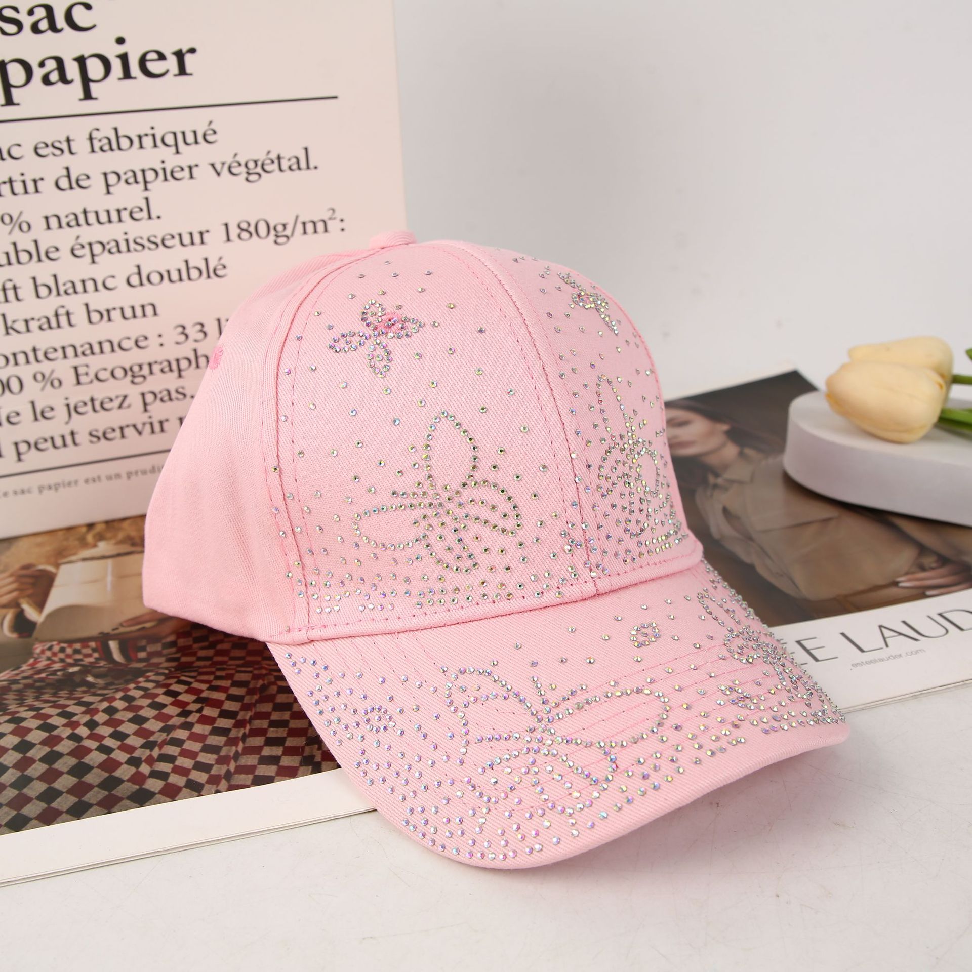 A new fashionable baseball cap with a light luxury water diamond butterfly for women. It is a versatile, casual and stylish shade baseball cap for women Application Scenario