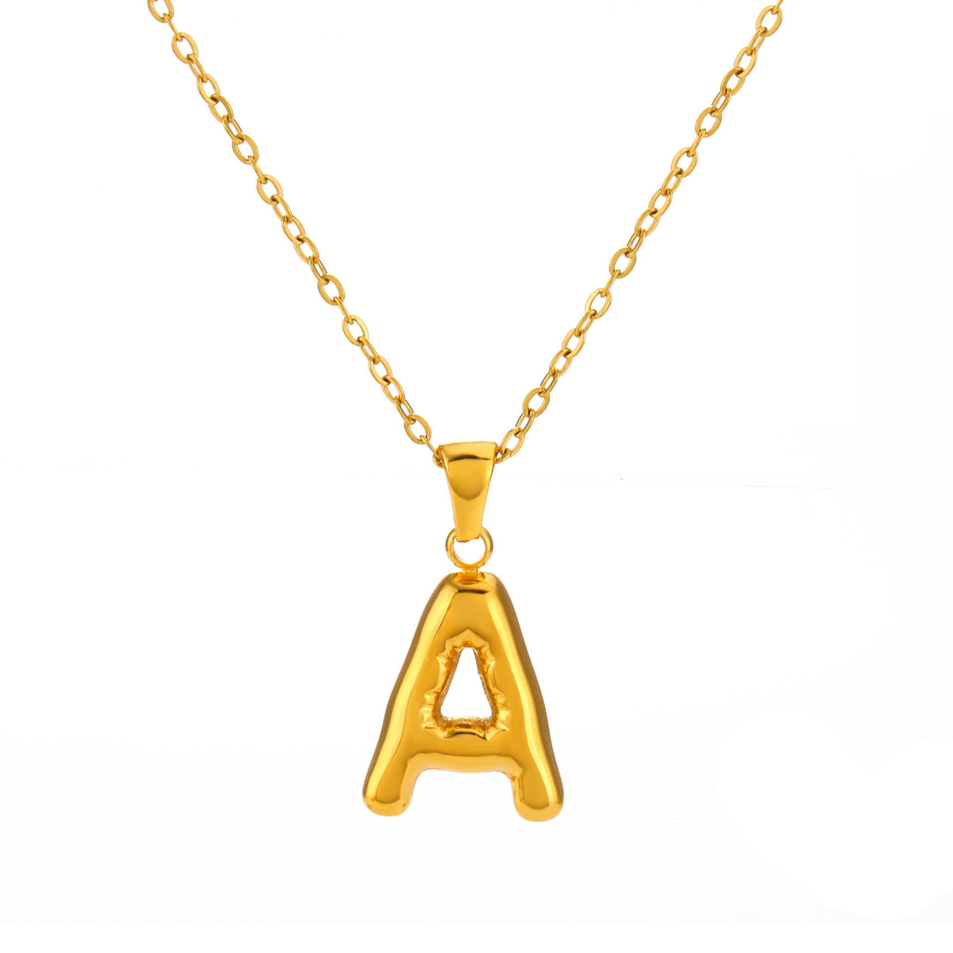 European and American stainless steel simple 26-letter necklace, hip-hop and chubby 26-letter collarbone chain wholesale for women Item Picture