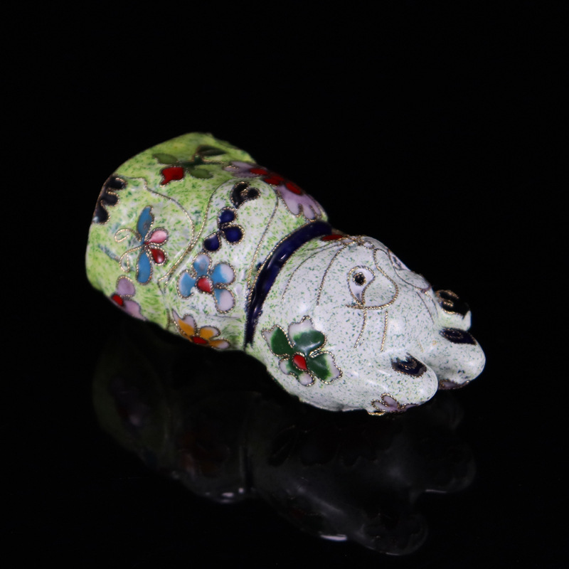 Beijing Cloisonne vintage cultural collectibles, small ornaments, copper body, cloisonne enamel filigree, large silver blue maneki Neko Specification image