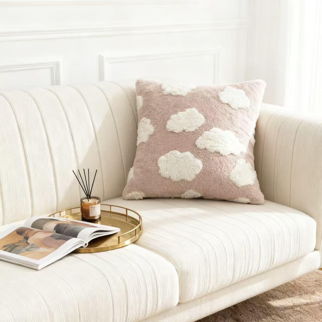 Cross-border best-selling Nordic ins living room sofa cushions, cut-wool cloud pattern bedroom decorative cushions, headboard backrests Specification image