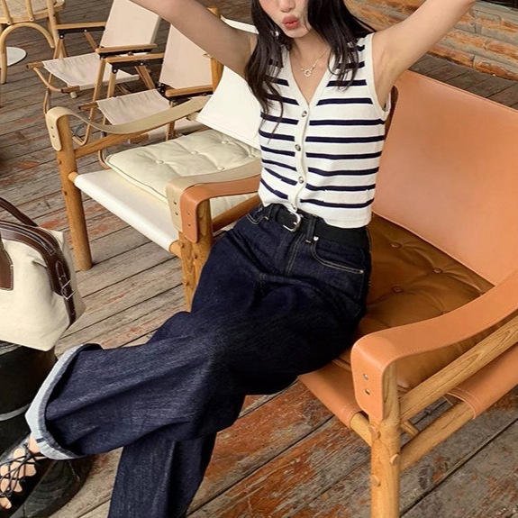 pusumed vintage wide-leg jeans for women in autumn, loose and slimming, straight-leg, floor-length pants details Picture