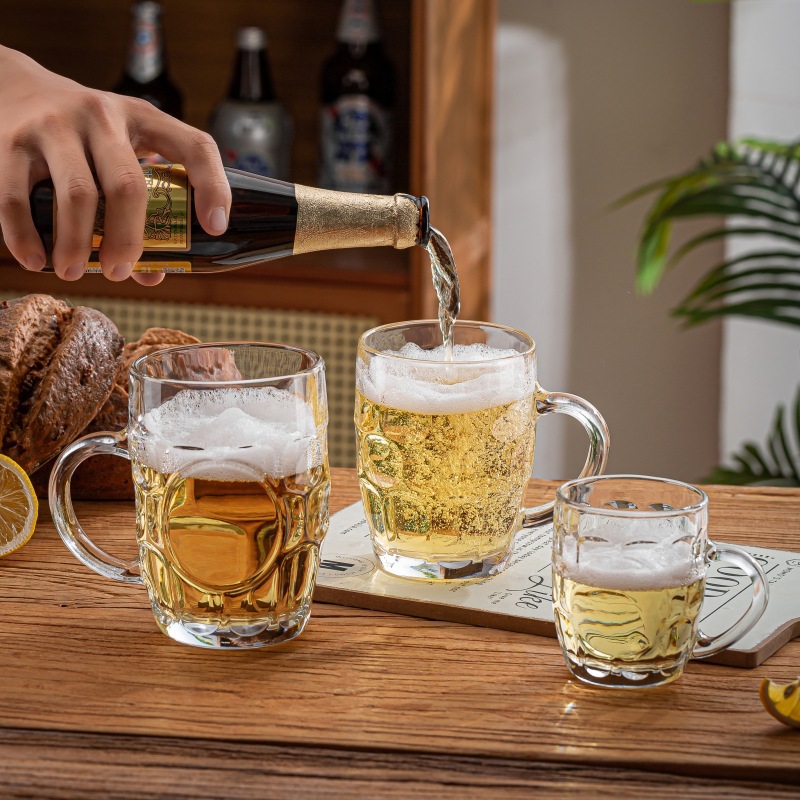 Large, thickened glass cups with handles, beer mugs without LIDS, tea houses, chess and card rooms, ktv bars, gifts, printed logos details Picture