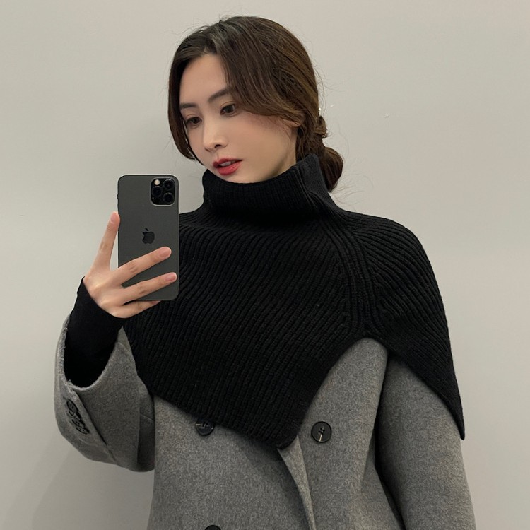 One-piece high-neck pullover Korean-style scarf for women's winter warmth, high-end shawl, versatile scarf, solid color new knitted neck collar wholesale at street stalls