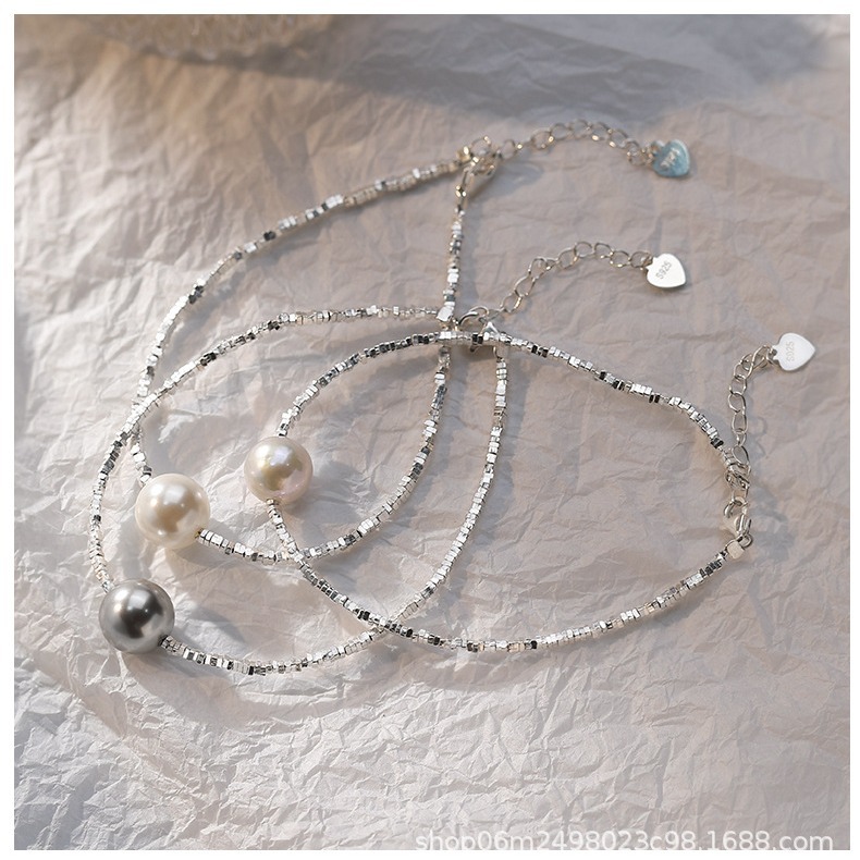S925碎银子几两珍珠手链女生ins小碎银项链天然淡水碎银手工