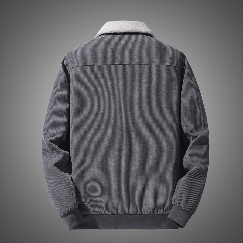 Corduroy lambskin jacket for men, loose, fleece and thickened casual lapel jacket for winter Specification image
