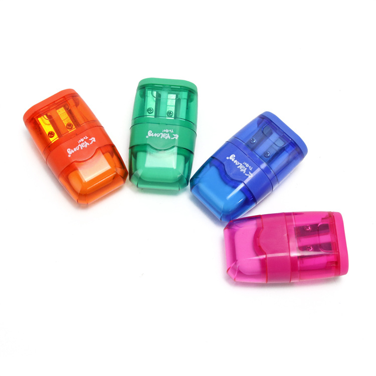 The fancy plastic pen sharpener features a double-hole color design and is multi-functional, serving both as an eraser and a pencil sharpener Application Scenario