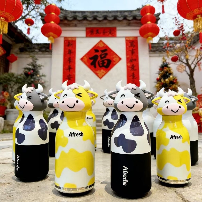 跨境外贸新款创意可爱公仔萌牛不锈钢保温杯创意个性儿童保温杯