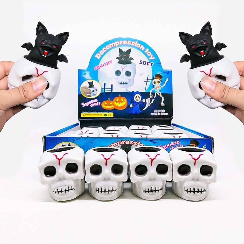 New Halloween Skull squeezing and venting toy TPR Stress-relieving Jumping Squeezing Cup Pinching Fun Bat Ghost Head details Picture
