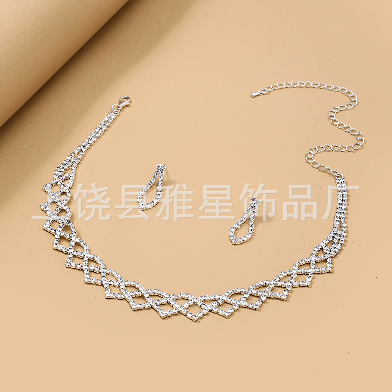 European and American cross-border best-selling women's jewelry, light luxury evening dress accessories, 2-piece set, necklace and earrings Specification image