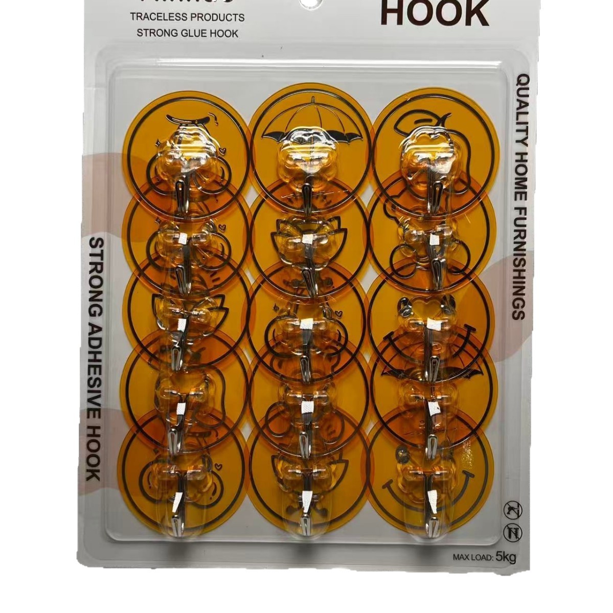 New round gold-embossed film plum blossom sheet iron hook, no drilling, no mark hook, living room wall-mounted door, rear hanging bag hook Item Picture