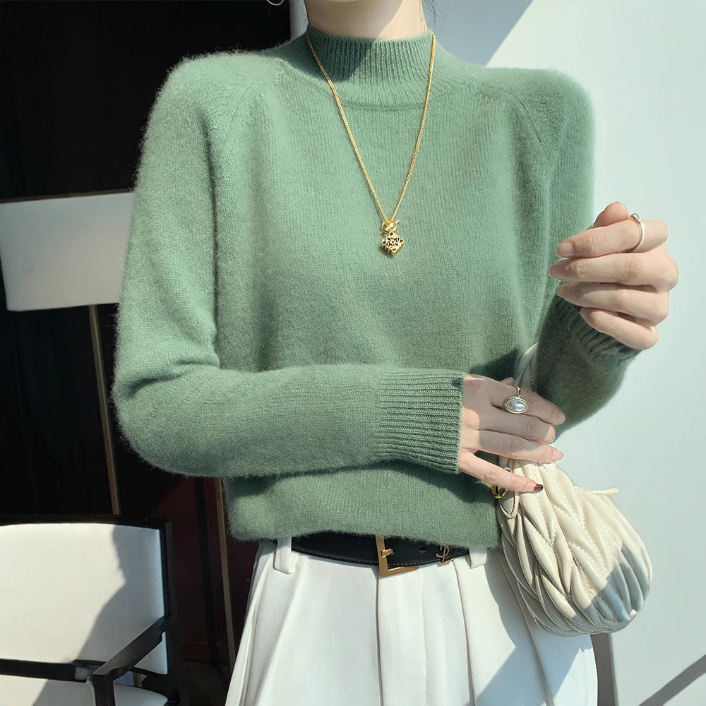 Seven-needle thickened semi-high-neck cashmere sweater for women, new autumn and winter style, skin-friendly and warm off-the-shoulder cashmere knitted sweater base layer Specification image
