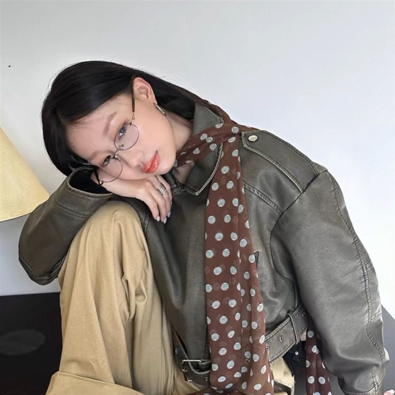 Brown polka dot silk scarf print, a high-end and versatile accessory for women, a 2025 new style hair band long scarf for tying hair Specification image