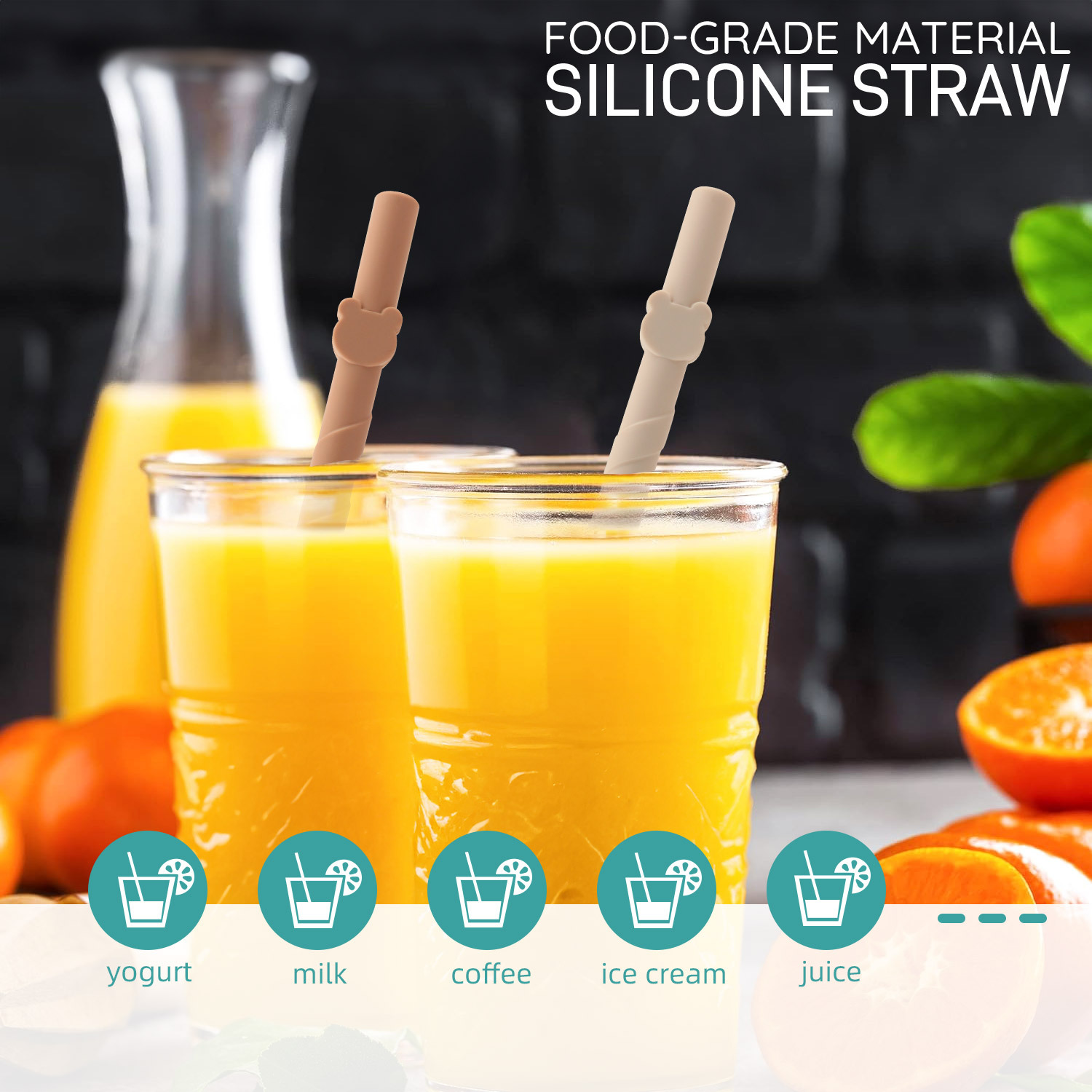 Silicone straws specially designed for milk tea shops are heat-resistant, flexible and reusable Specification drawing