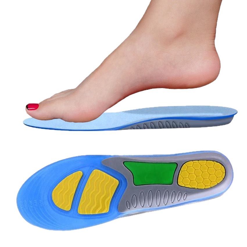 tpe soft gel shock-absorbing military training sports insoles, velvet sweat-absorbing, breathable and cushioning men's and women's basketball four-color insoles Item Picture