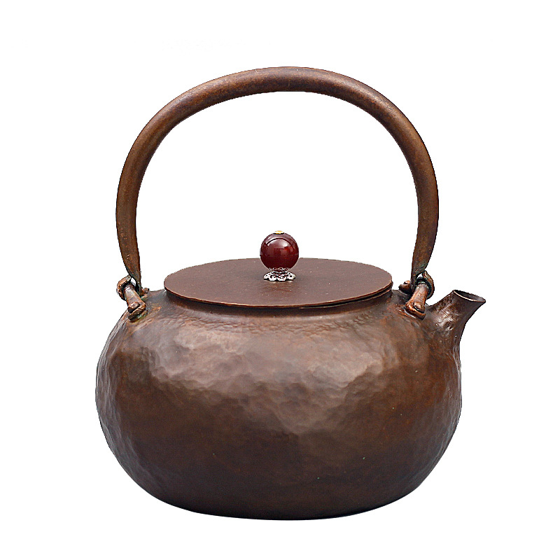 Hand-hammered household Chinese-style tea kettle, hammered purple copper teapot, tea ware, retro office copper teapot, kung fu teapot Item Picture
