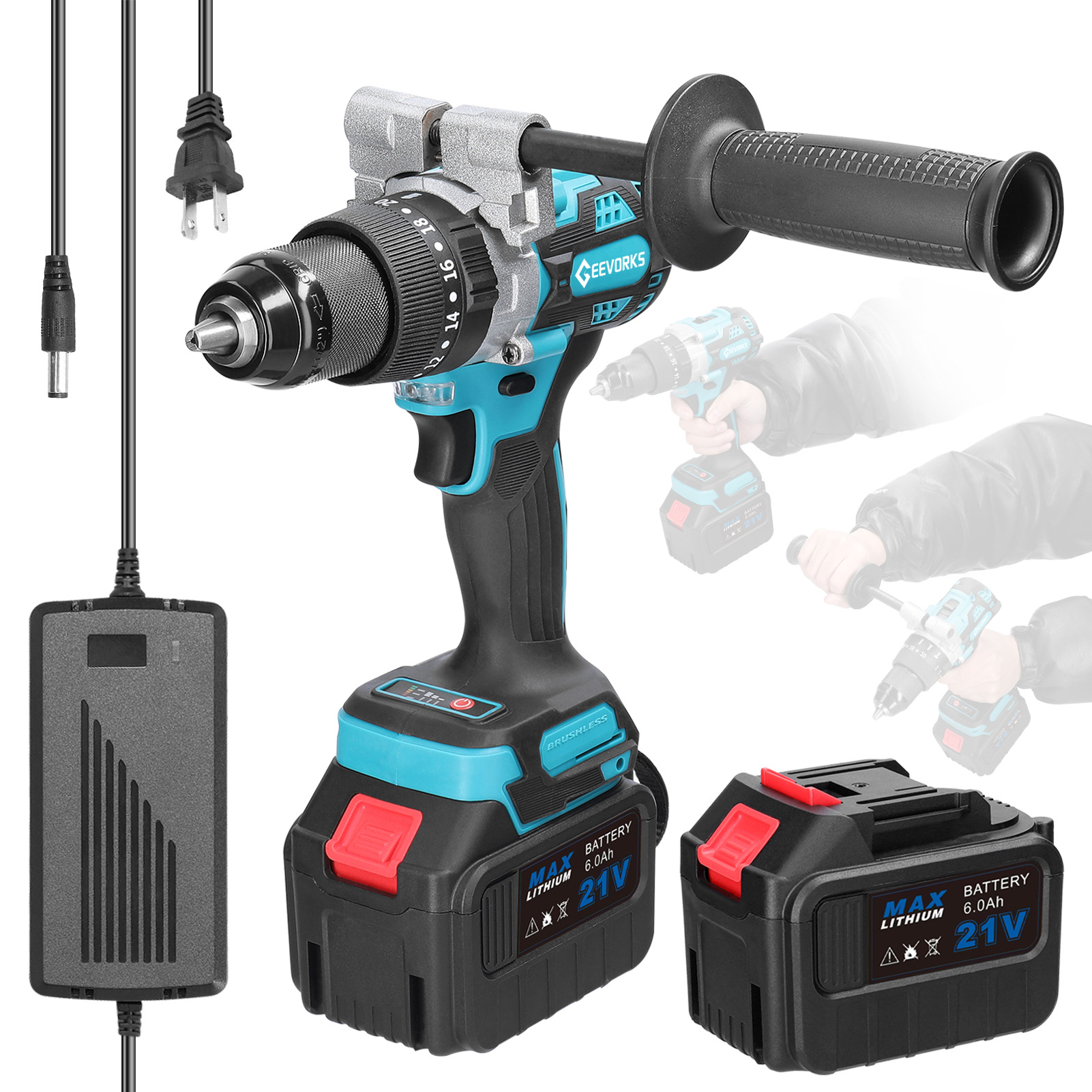 E23098EU-1 3-in-1 multi-functional household tool, lithium battery impact drill, rechargeable hand drill, private Item Picture