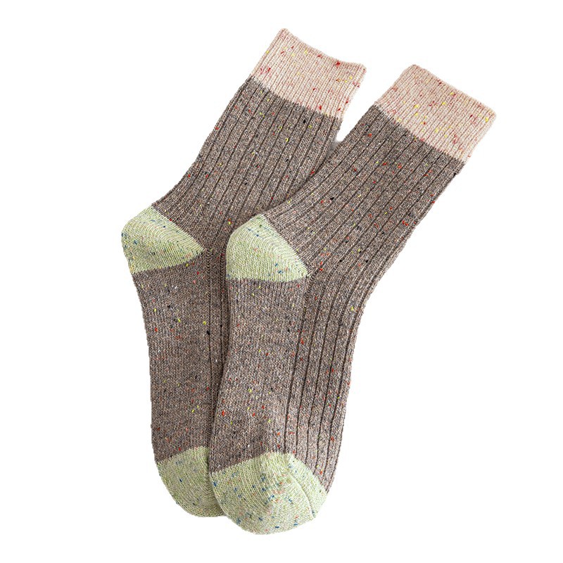 秋冬季新款羊毛袜子女中筒袜加绒加厚保暖点子纱拼色羊绒堆堆袜女白底实物图