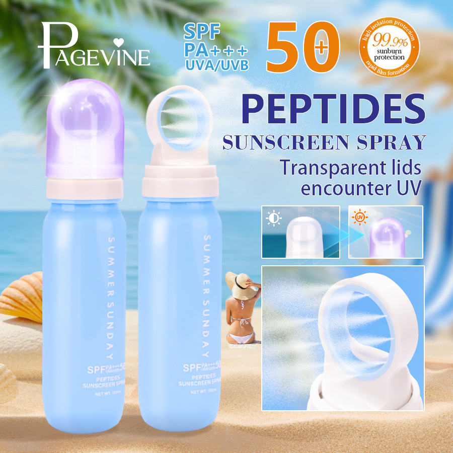 跨境PAGE VINE防晒喷雾高倍防紫外线小光圈防水防汗清爽控油温变