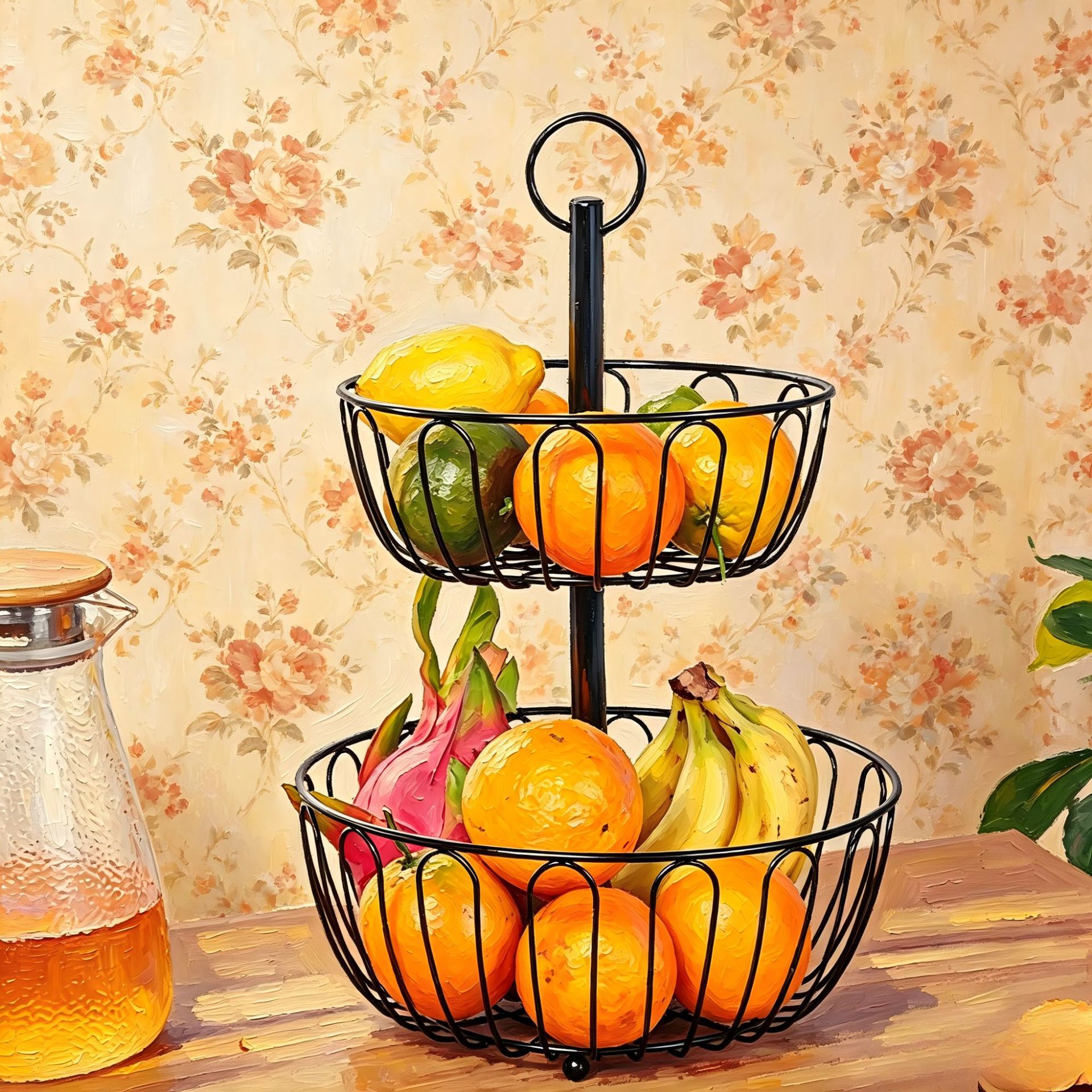 Cross-border fruit basket, home living room creative double-layer fruit plate, snack storage basket, Nordic-style kitchen shelf Specification image