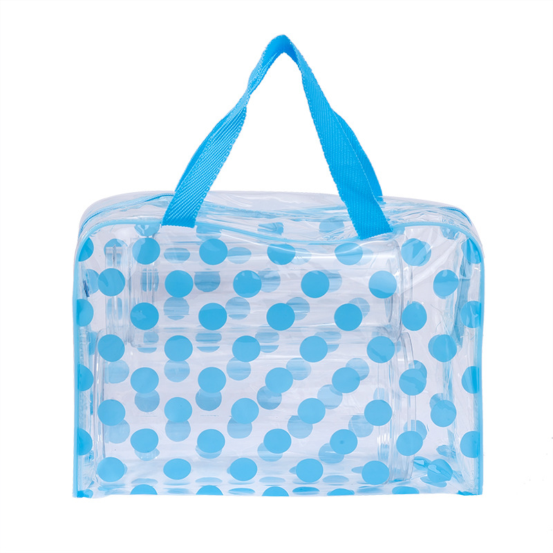 New transparent PVC waterproof toiletry bag, round dot makeup bag, portable travel dust-proof skin care product storage bag for men and women Application Scenario