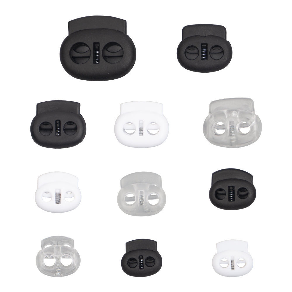 厂家直销猪鼻扣现货小中大号弹簧扣 透明白色黑色双孔椭圆形绳扣白底实物图