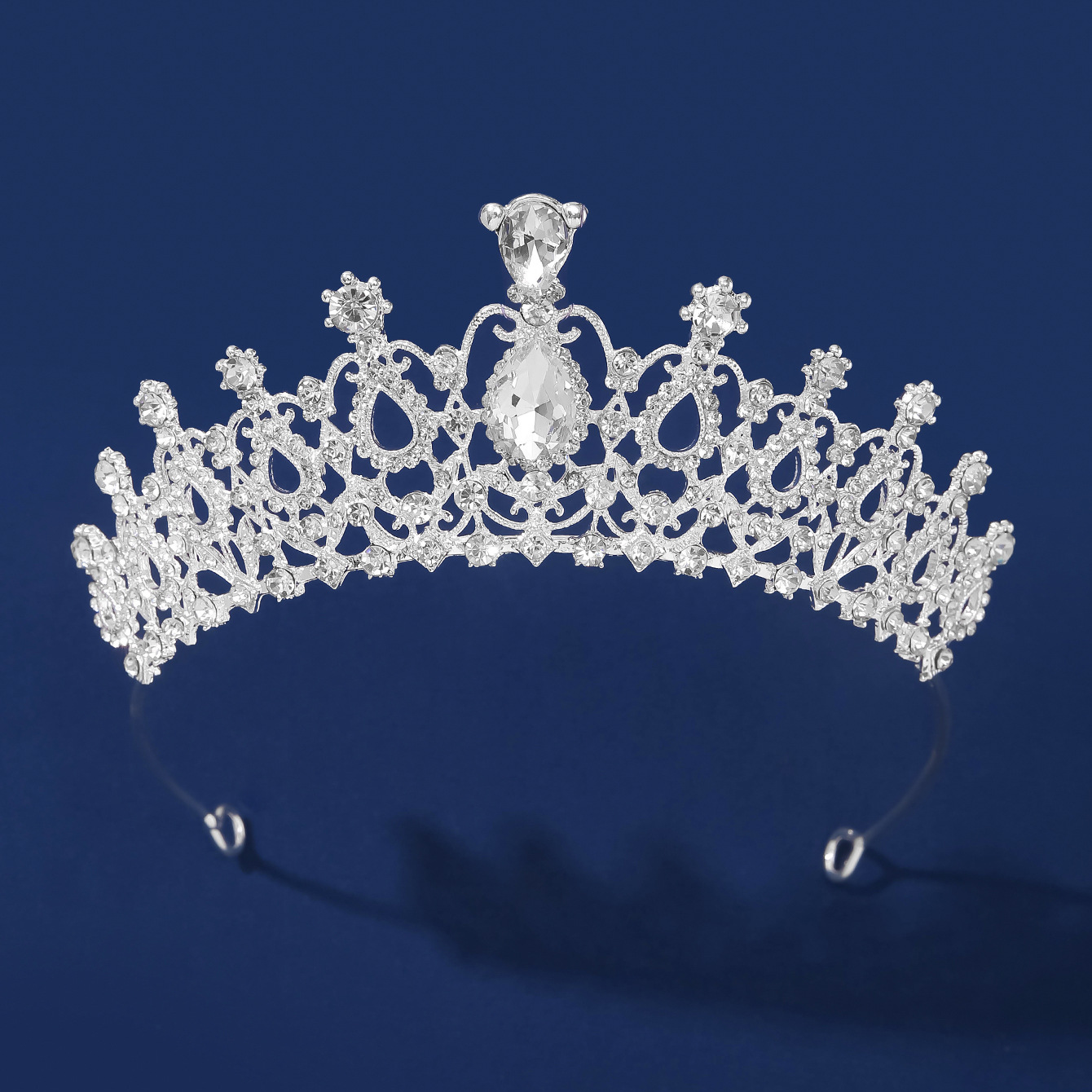 新款韩式满钻超闪银色半圆皇冠新娘结婚头饰摄影跟妆盘发造型王冠