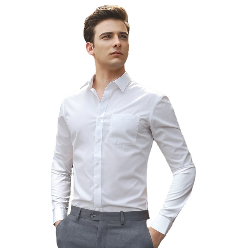 衬衣男长袖休闲/衬衫男士长袖休闲/衬衫/服装/七分就男裝襯衣白底实物图