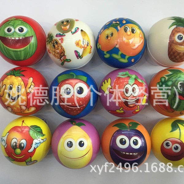 Factory direct sales: 6.3CMPU foam cartoon expression smiling face watermelon basketball full-color printed venting pet toy ball details Picture