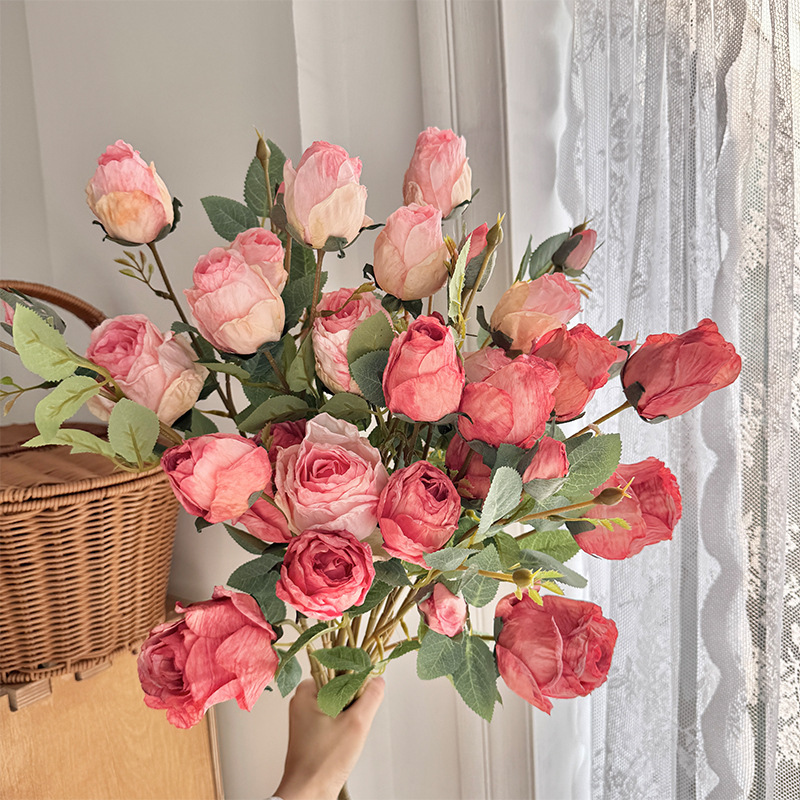 法式油画风玫瑰仿真花假花婚庆场景布置花束家居客厅装饰拍摄道具