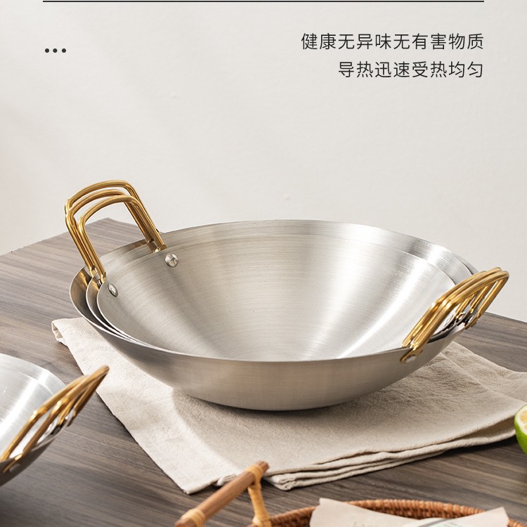 Cross-border stainless steel wok, non-stick wok, household round bottom without coating, household iron wok, food-grade double-ear wok Application Scenario