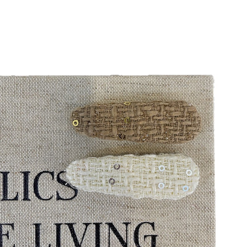 New Korean-style fabric handcrafted sequin hair clips, children's sweet side broken bangs clips, double-piece bye-bye hair accessories Item Picture