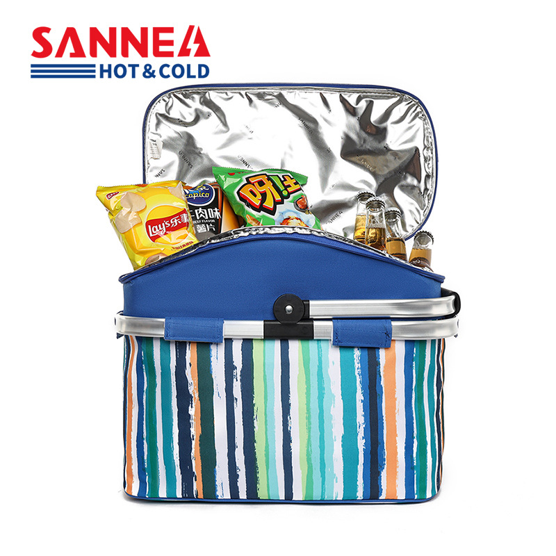 SANNE's new outdoor folding picnic basket, 26L portable hand-held insulated basket, aluminum foil takeout bag, cross-border ice pack Item Picture