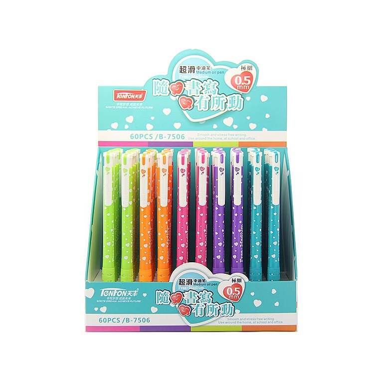 7506 brand oil pen manufacturer, blue 0.5MM, 60 pieces per box for students, children and office use full figure