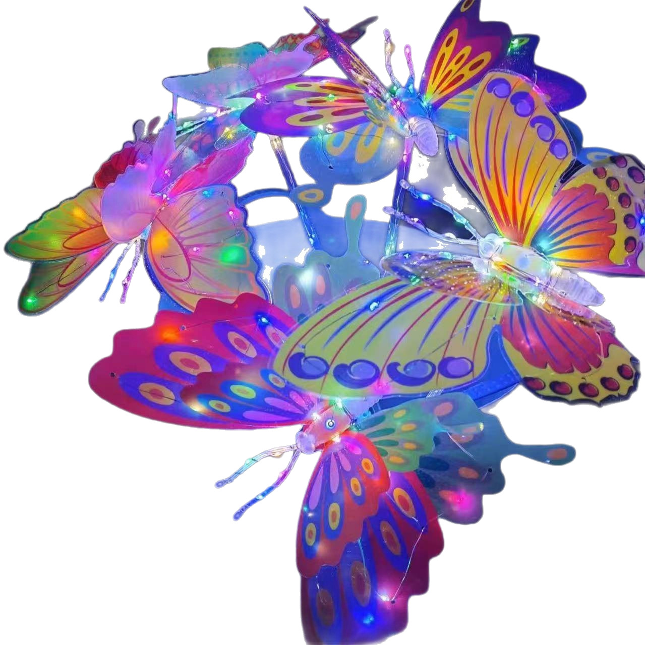 Seven-color handheld luminous butterfly, flashing butterfly, swaying, double-layer light simulation butterfly Item Picture