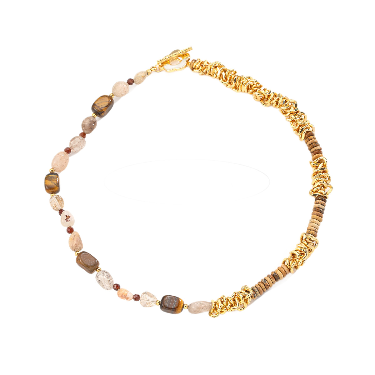 Nasha Cross-border Exclusive Tiger's Eye natural Stone amber-like metal spliced beaded necklace, women's light luxury niche collarbone chain Item Picture