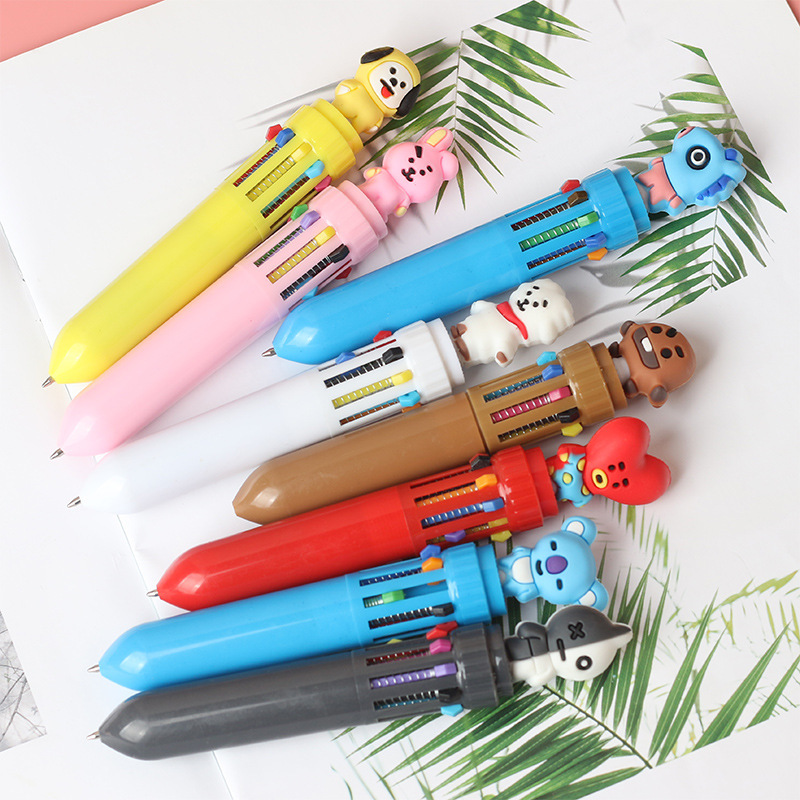 Multi-color cartoon-shaped pens, children's colored drawing pens, learning and writing pens, creative stationery gift box set details Picture