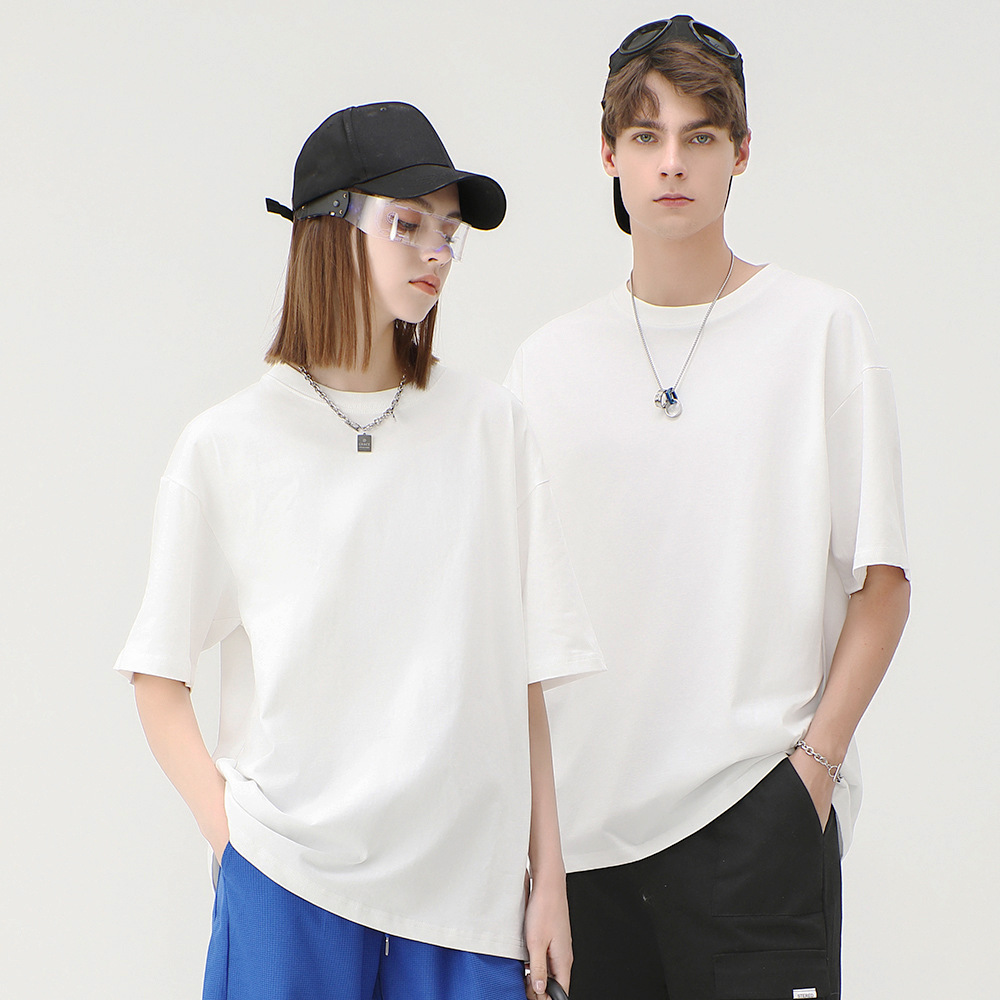 250g pure cotton T-shirt, a summer men's and women's heavyweight combed cotton short-sleeved urban casual base layer, 32-count cotton white T-shirt Specification image