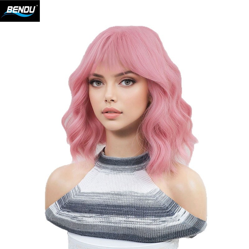 A new cross-border cos wig from Europe and America, a popular female bestseller with a cute peach-pink short curly Bob hairstyle Item Picture